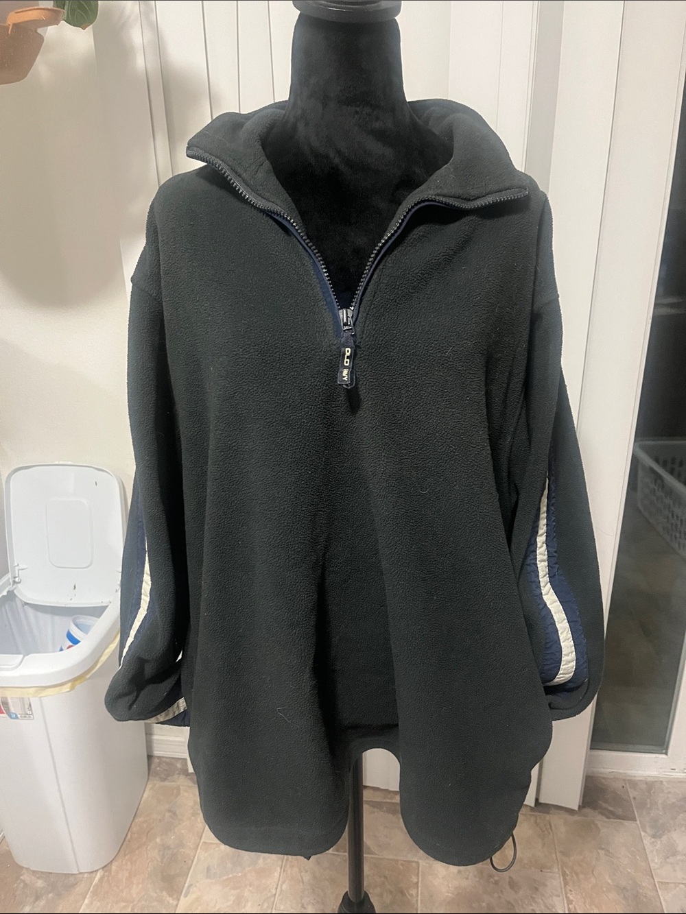 Old Navy Black Zip-Up Fleece with Navy & Cream Sleeve Accents